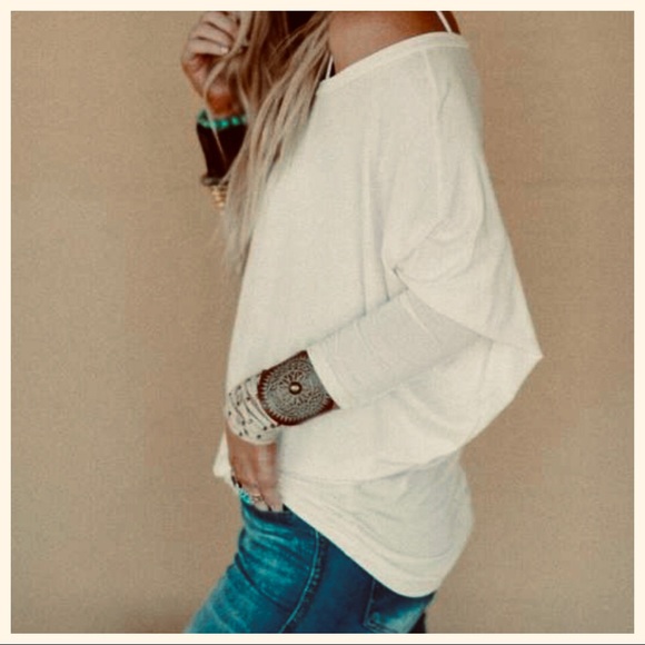 CREAM DOLMAN BOATNECK 3/4 SLEEVES TUNIC TOP - Picture 2 of 11